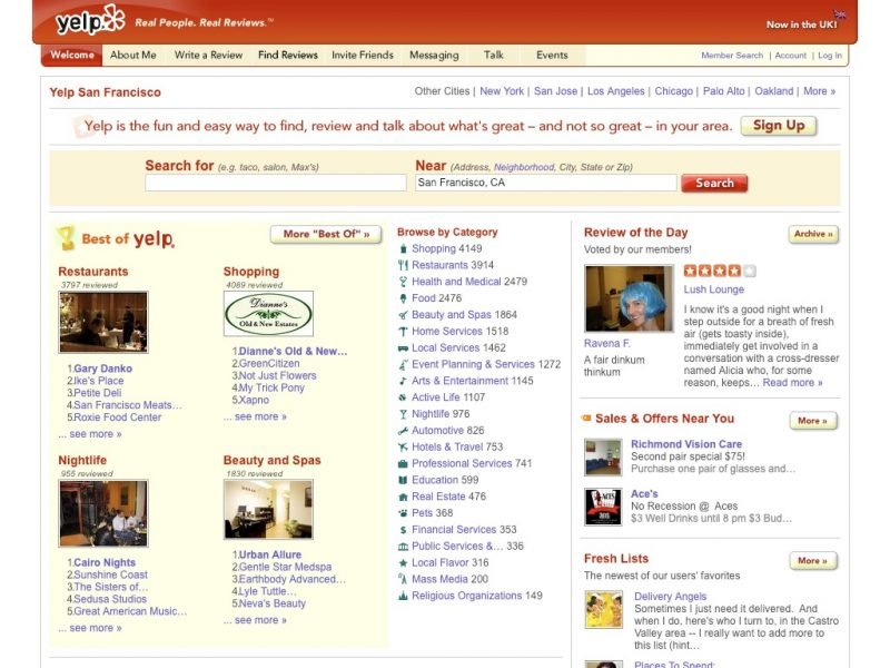 10 year challenge - sites Yelp 2009